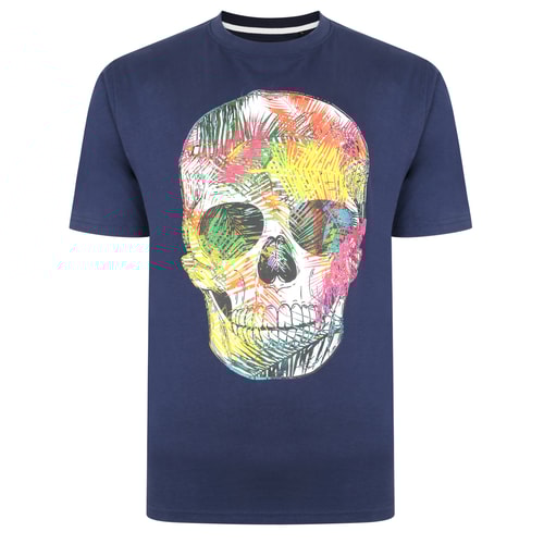 KAM Farbiges Totenkopf-Print-T-Shirt Navy